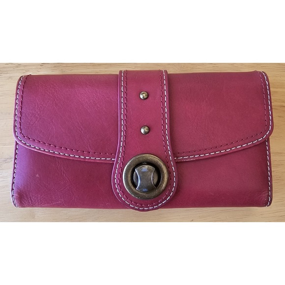 Vintage Franklin Covey Turn Lock Red Burgundy Leather Wallet Pre-owned - Picture 1 of 10